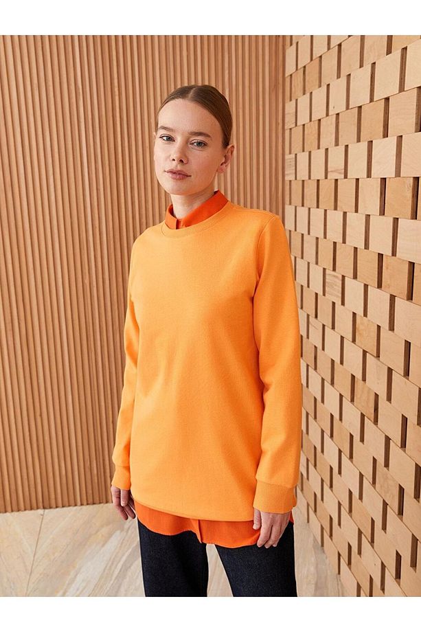 LCW Modest Bisiklet Yaka Düz Uzun Kollu Kadın Sweatshirt - 2
