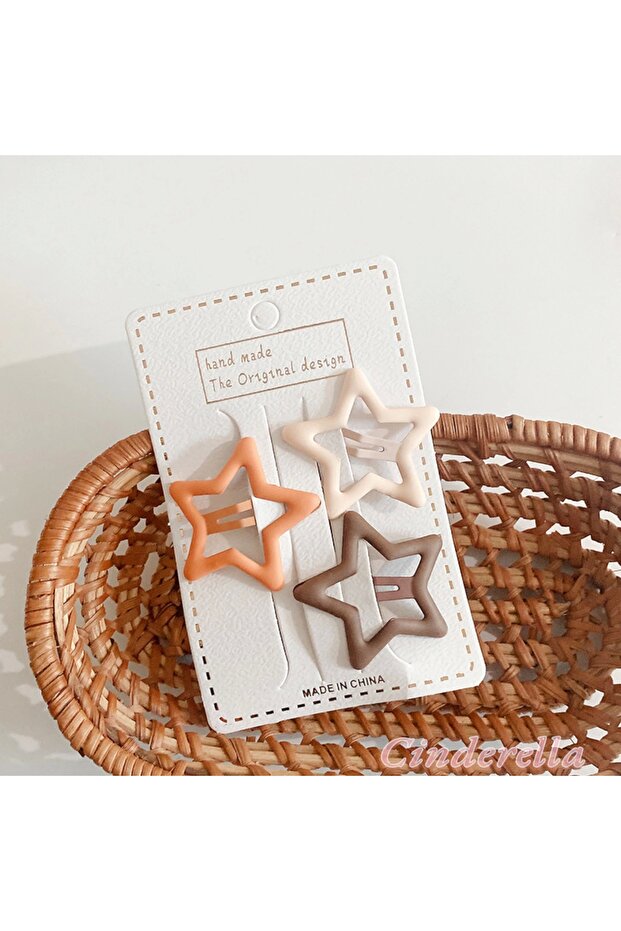 Set of 3 Large Matte Soft Basic Colorful Star Snap Clips 4.2cm - Starry Snap Hair Clips for Kids