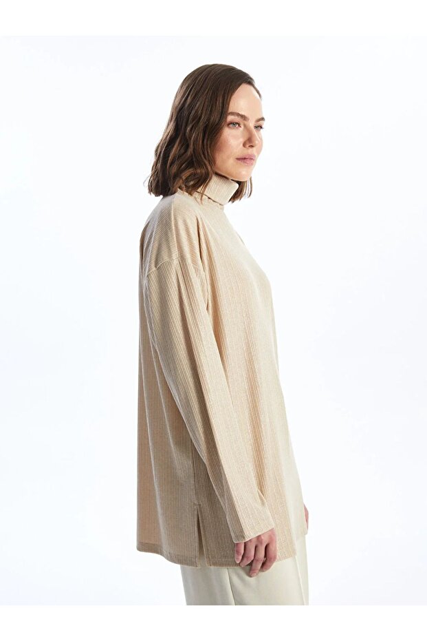 LCWAIKIKI Classic Turtleneck Shiny Looking Long Sleeve Oversize Women Tunic Tunic