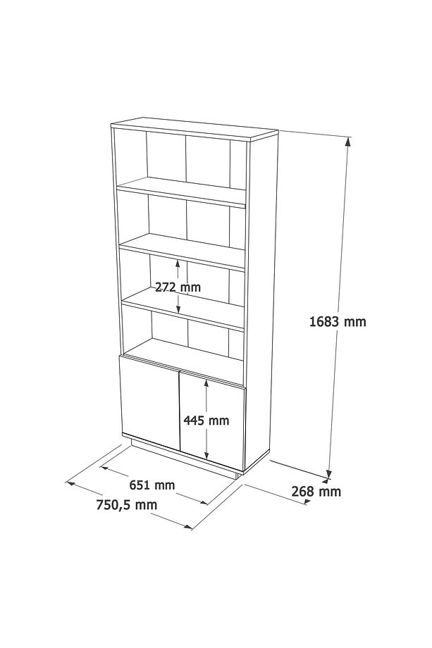 Delphin Kitaplık Raf 2 Kapaklı Raflı 168cm Çam-Antrasit DLP16-AA - 5