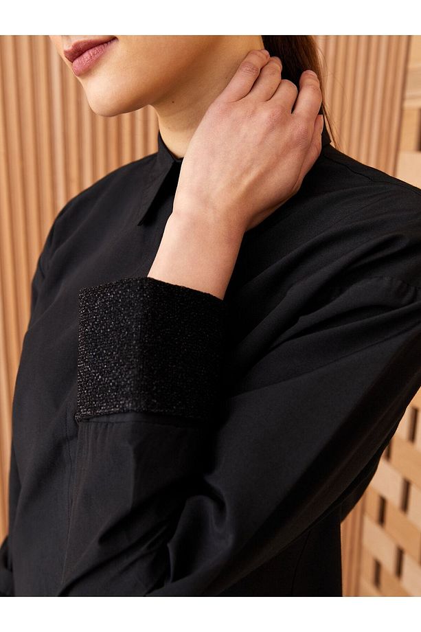 Gömlek Yaka Düz Uzun Kollu Oversize Poplin Kadın Tunik - 4