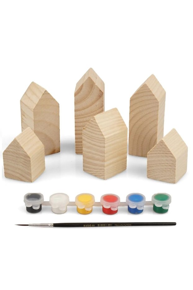 Wooden House Painting Set Wooden Blocks Painting Set Montessori