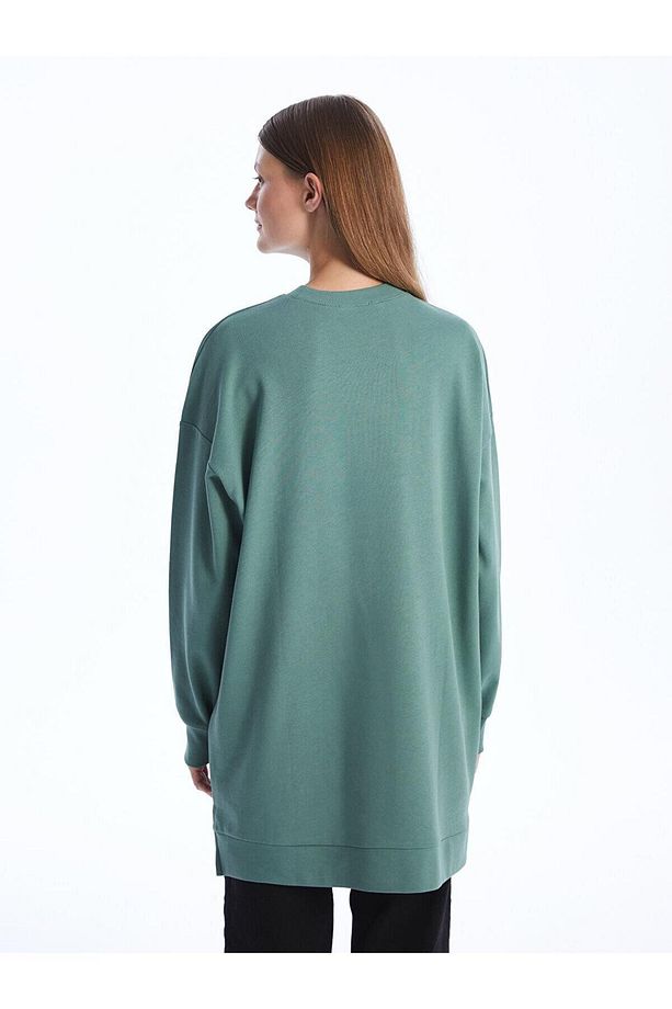 LCW Modest Bisiklet Yaka Baskılı Uzun Kollu Oversize Kadın Sweatshirt Tunik - 5