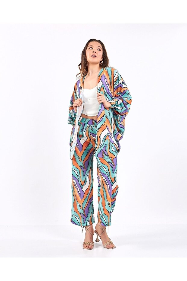 Zebra Pattern Kimono Bottom Top Set - 3