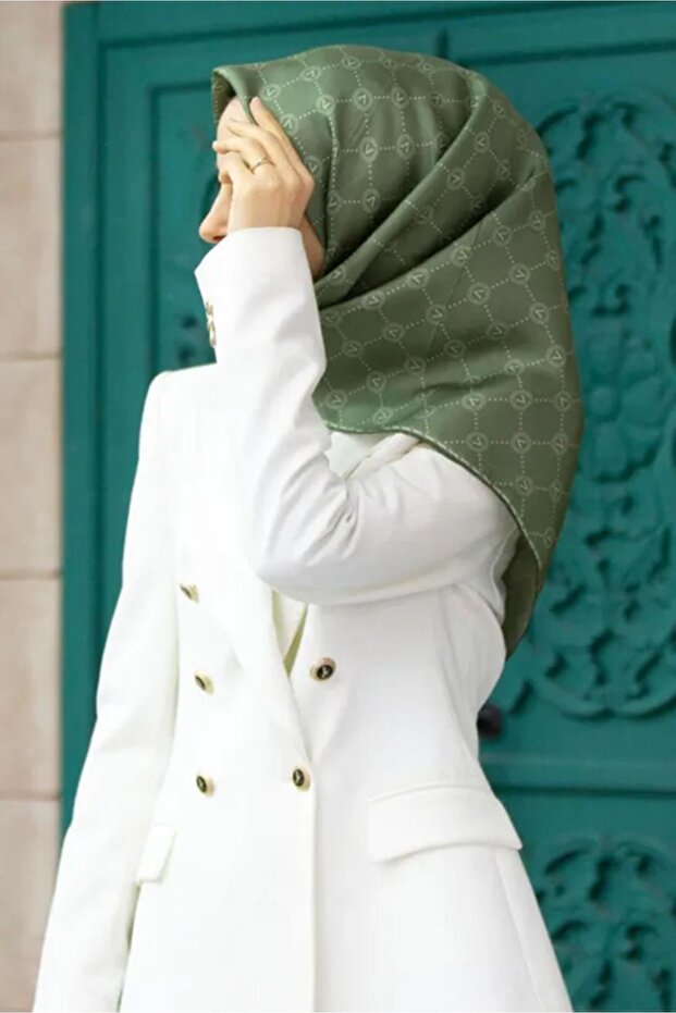 Eșarfă de mătase Twill / Verde - 1