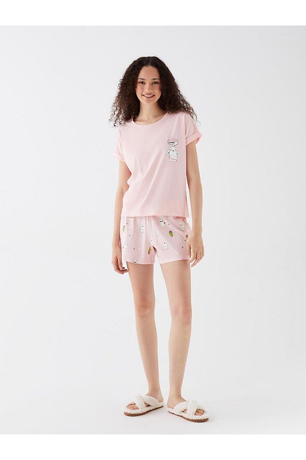 LCW Young Bisiklet Yaka Baskılı Kısa Kollu Kadın Şortlu Pijama Takımı - 3