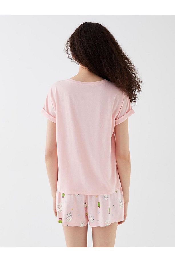 LCW Young Bisiklet Yaka Baskılı Kısa Kollu Kadın Şortlu Pijama Takımı - 5