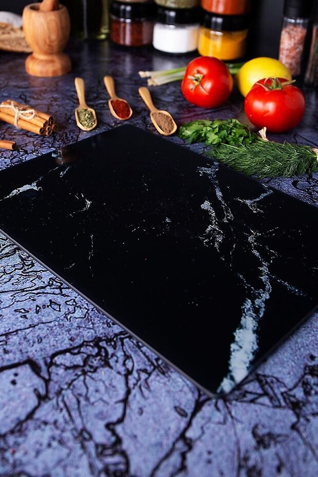 Tempered Glass Cutting Board 20*30 Black Marble – Anti-Scratch, Heat Resistant, Unbreakable, Anti-Slip