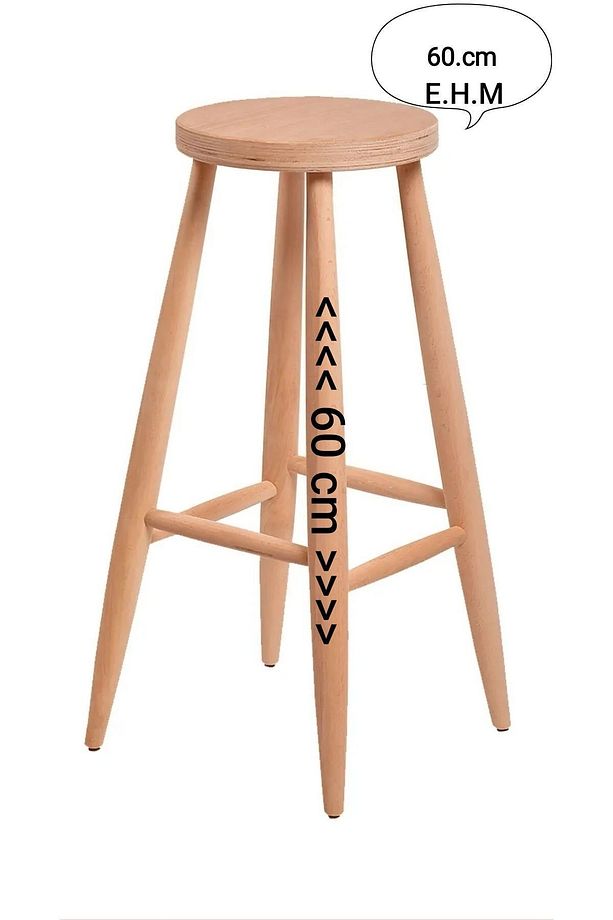 Ahşap 60cm yuvarlak bar tabure sandalye - 1