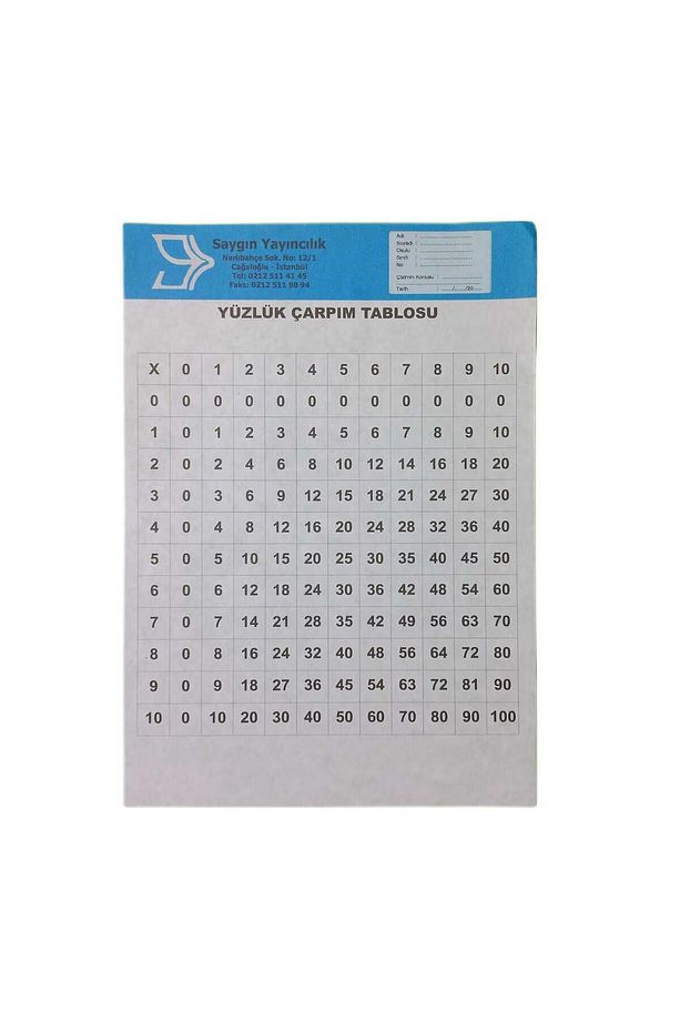 A4  YÜZLÜK ÇARPIM TABLOSU    30 ADET   (ince kağıt şeklindedir.) - 1