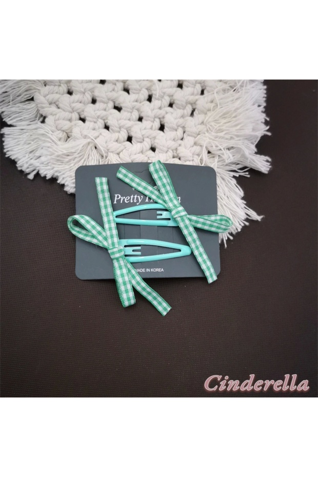 Korean Style Ribbon Bow Model Snap Clip Set Green - Elegant Girls' Snap Hair Clip