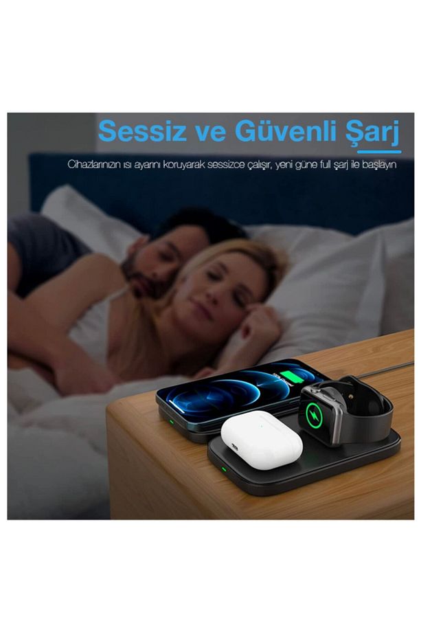 ALLY W66 15W 3 in1 Android + iPhone Uyumlu Taşınabilir Mini Kablosuz Hızlı Şarj Standı - 6