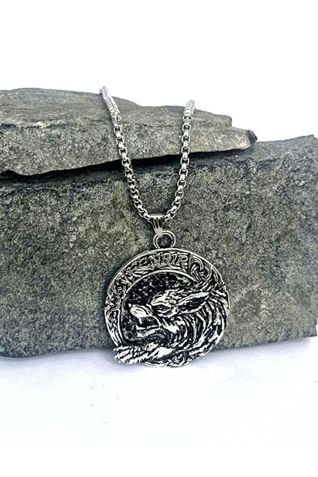 Viking Kurt Ve Pusula Çift Taraflı Tılsım Mitoloji Kolye - 3