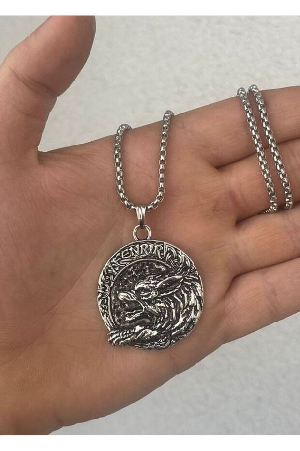 Viking Kurt Ve Pusula Çift Taraflı Tılsım Mitoloji Kolye - 1