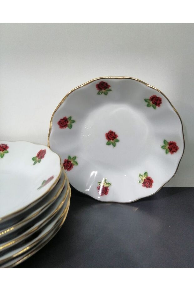 PORCELAIN 12 CM RED ROSE 12-Piece Tea Plate