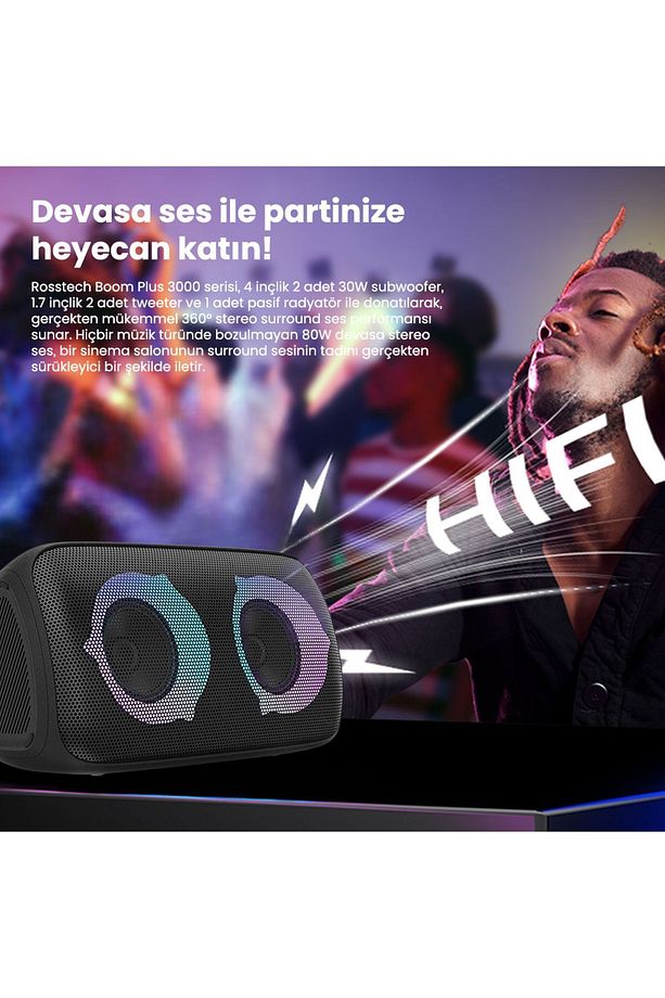 Soundparty Boom Plus 3000 Party Hoparlörü 80W Süper Bass Çift Mikrofonlu Tws Fonksiyon Rgb - 4