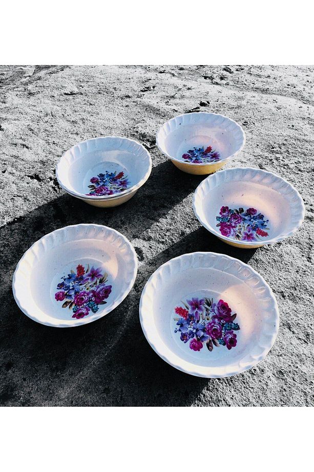 6 Adet Çiçek Desenli Melamin Çukur Yemek Kase,Çorba ,Kuru Nohut Çok Hesaplı Yemek Tabağı Kase - 3