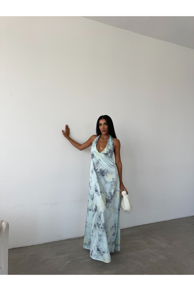 Rochie maxi din satin cu model - 8