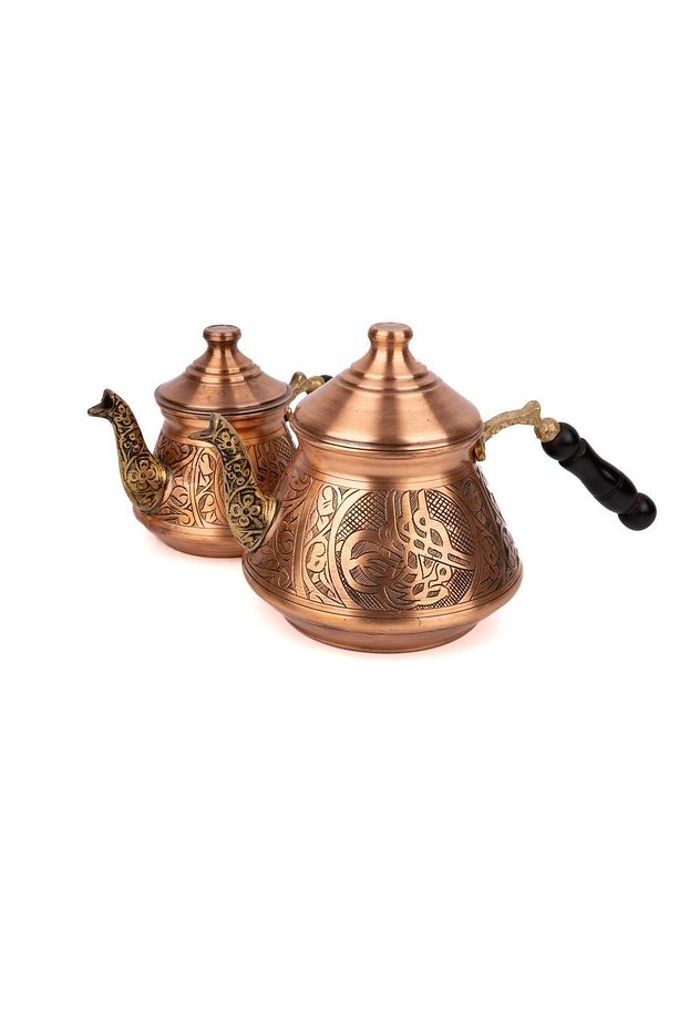 Bakır Selçuk TUĞRA motifli Çaydanlık Skoçlu - 2