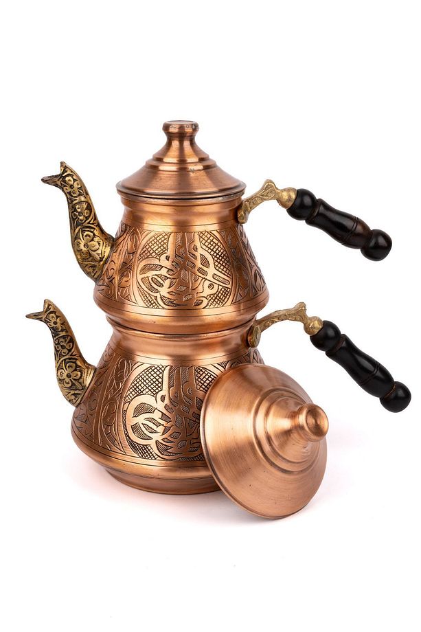 Bakır Selçuk TUĞRA motifli Çaydanlık Skoçlu - 1