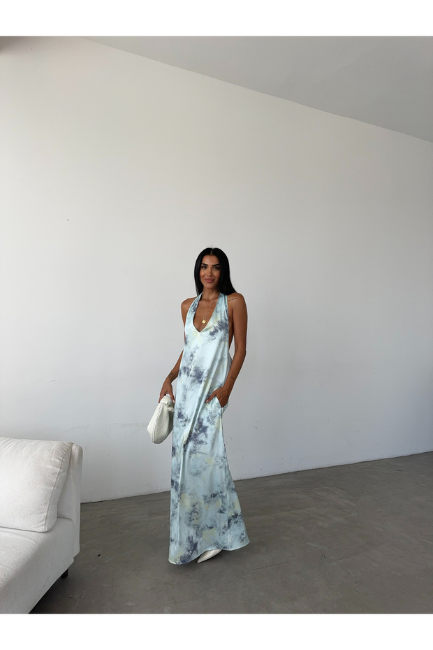 Rochie maxi din satin cu model - 2