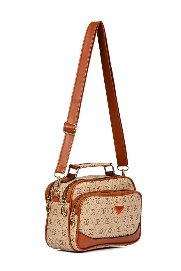 Women's Patterned Crisscross Straps Hand and Shoulder Bag