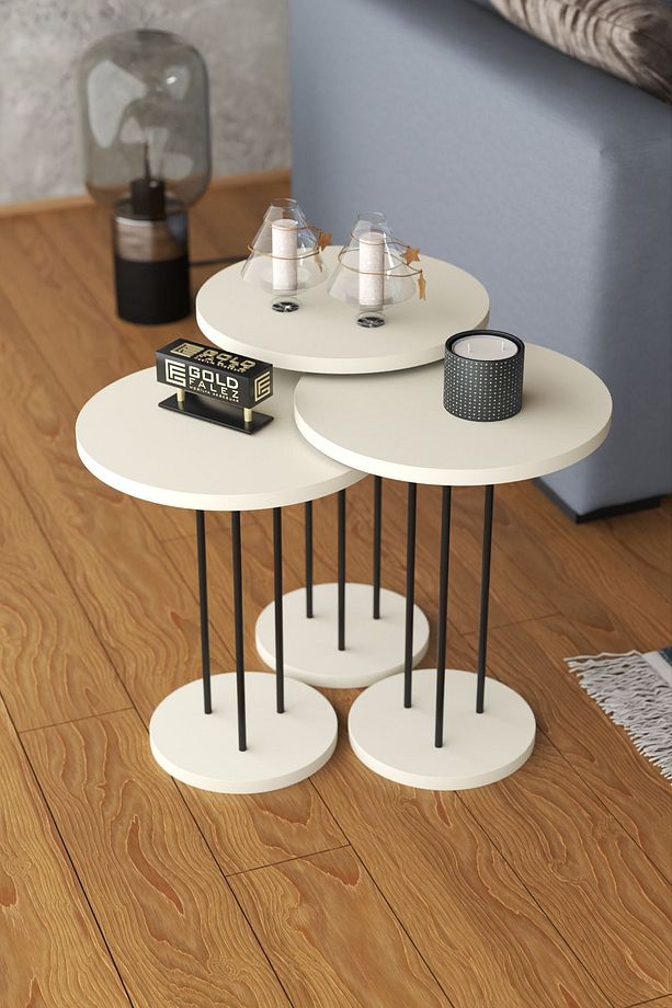 Orta Sehpa Ve Zigon Sehpa Terra Set Krem - 6