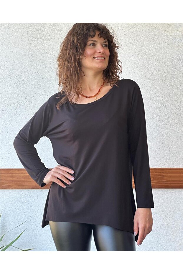 Black Asymmetrical Lycra Blouse Std