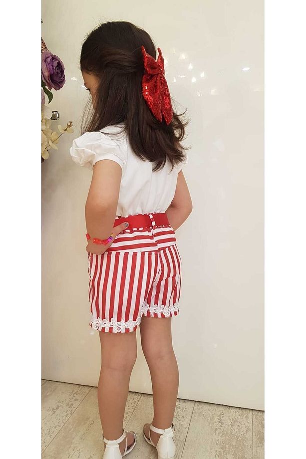 Kız Çocuk Çizgili %100 Polyester Şort 1/2/3/4/5/6/7/8 Yaş - 5