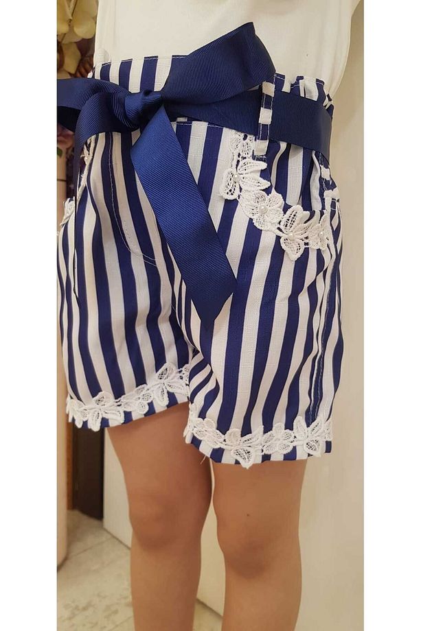 Kız Çocuk Çizgili %100 Polyester Şort 1/2/3/4/5/6/7/8 Yaş - 4
