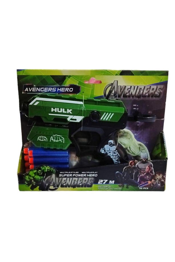 Hulk Yeşil Dev 10 Adet Yumuşak Sünger Mermi Fırlatan 19 Cm Oyuncak Tabanca - 1