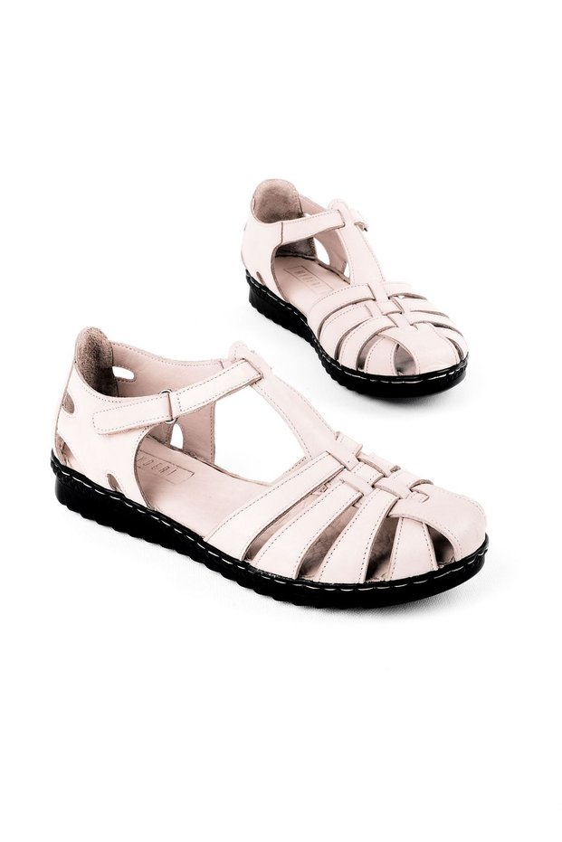 Verlay Light Sole Women's Genuine Leather Cage Detailed Velcro Sandals 3332