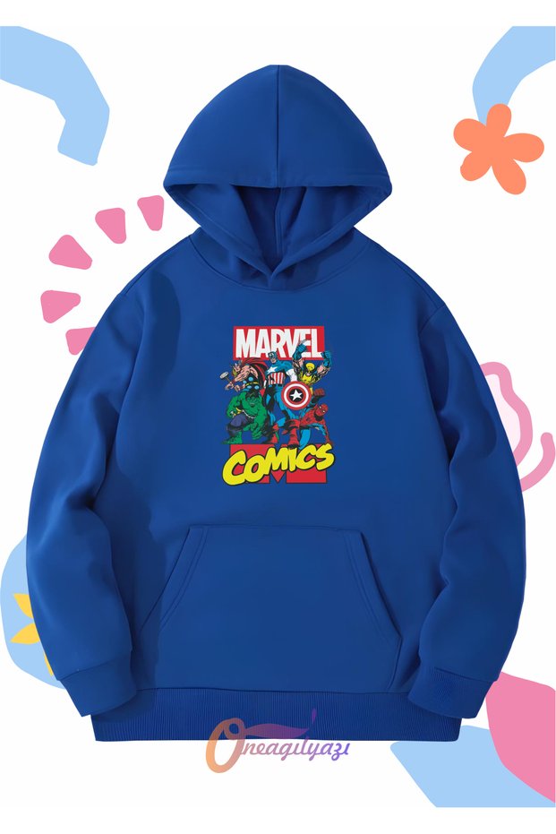 Children's Marvel Comics Printed Oversize Hooded Sweatshirt