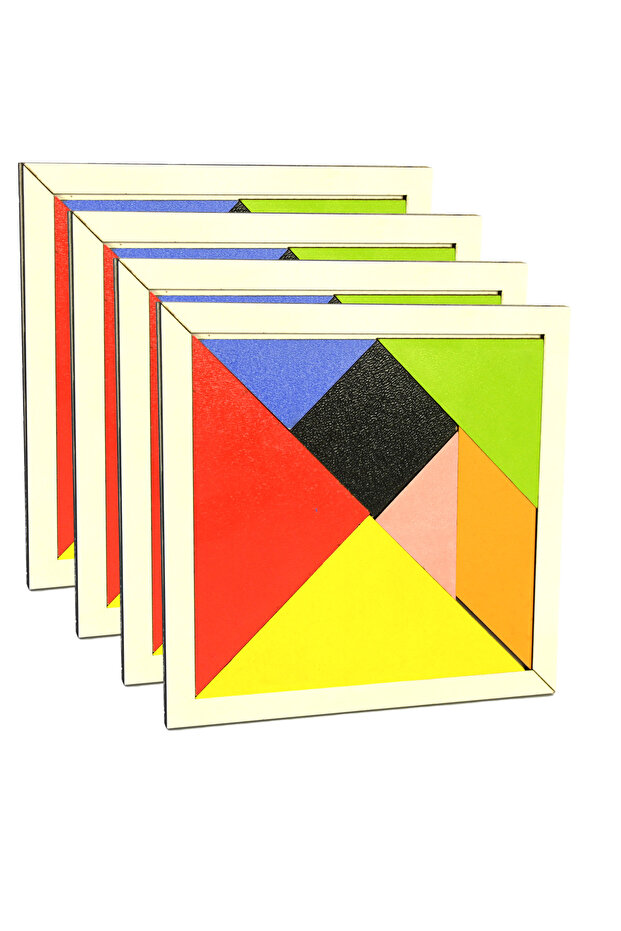 4-Piece Tangram Set, 7-Piece Educational Colorful Wooden Medium Size Tangram, Mind, Intelligence, Logic and Strategy Game