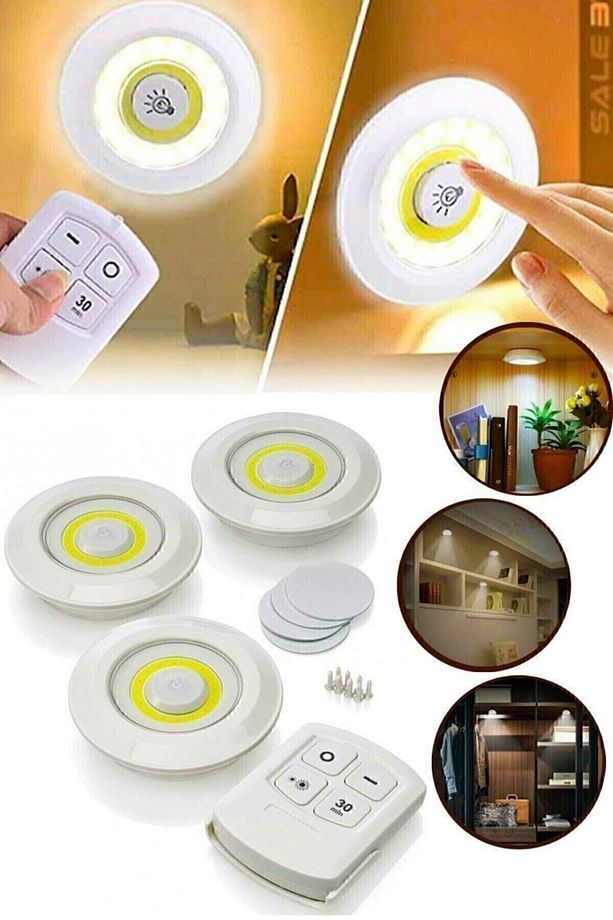 Sl-1070 - Uzaktan Kumandalı 3 Lü Spot Led Lamba Kablosuz Pilli Işıldak Mutfak Rafı Işığı Dolap Işığı - 2