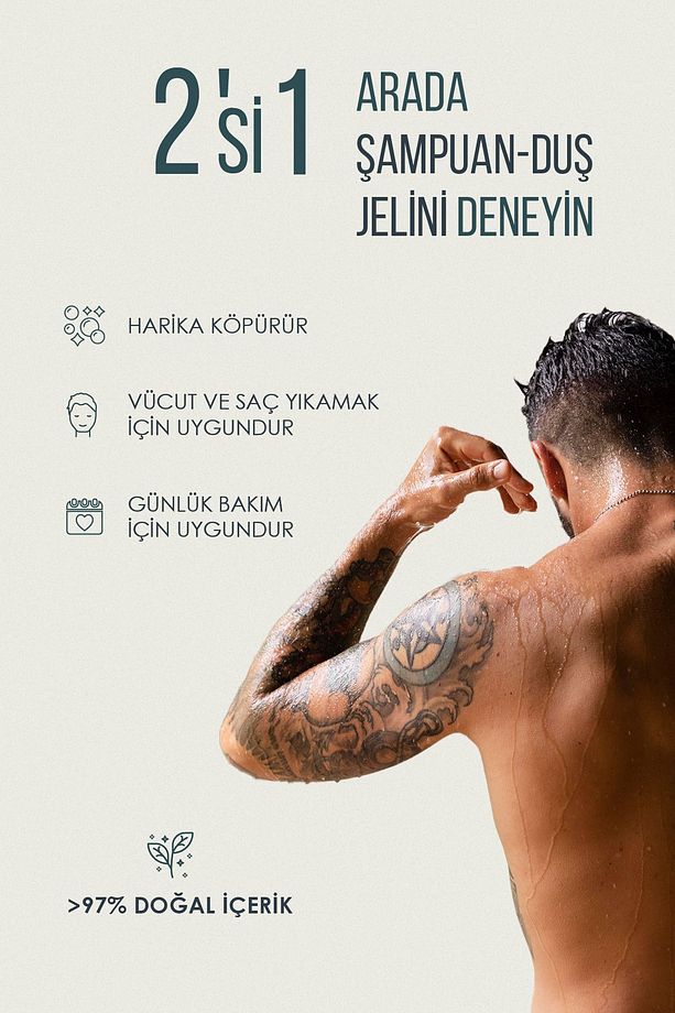 Erkek Saç Ve Vücut Şampuanı 2'si 1 Arada Spor %97,5 Doğal Erkek Şampuanı Ve Duş Jeli, 600 ml X 2 Set - 5