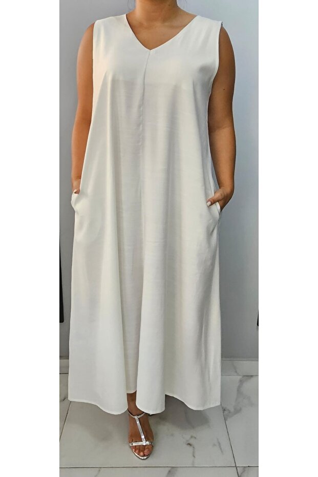 Women's v-neck sleeveless plus size maxi dress 24135