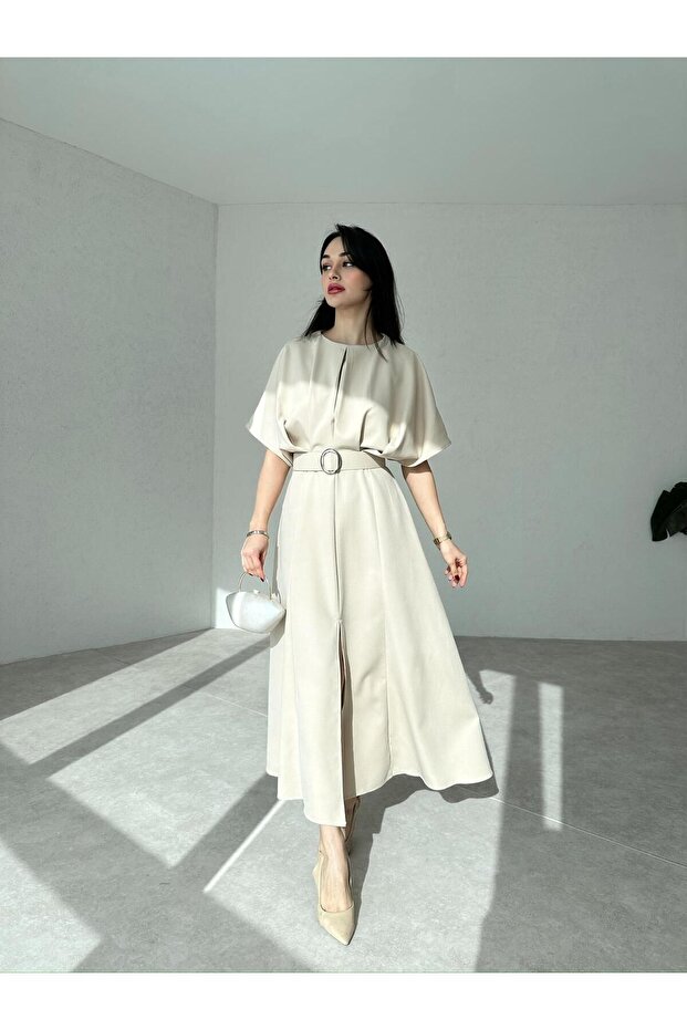 Rochie midi de damă cu detaliu curea - 3