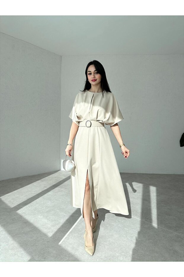 Rochie midi de damă cu detaliu curea - 2