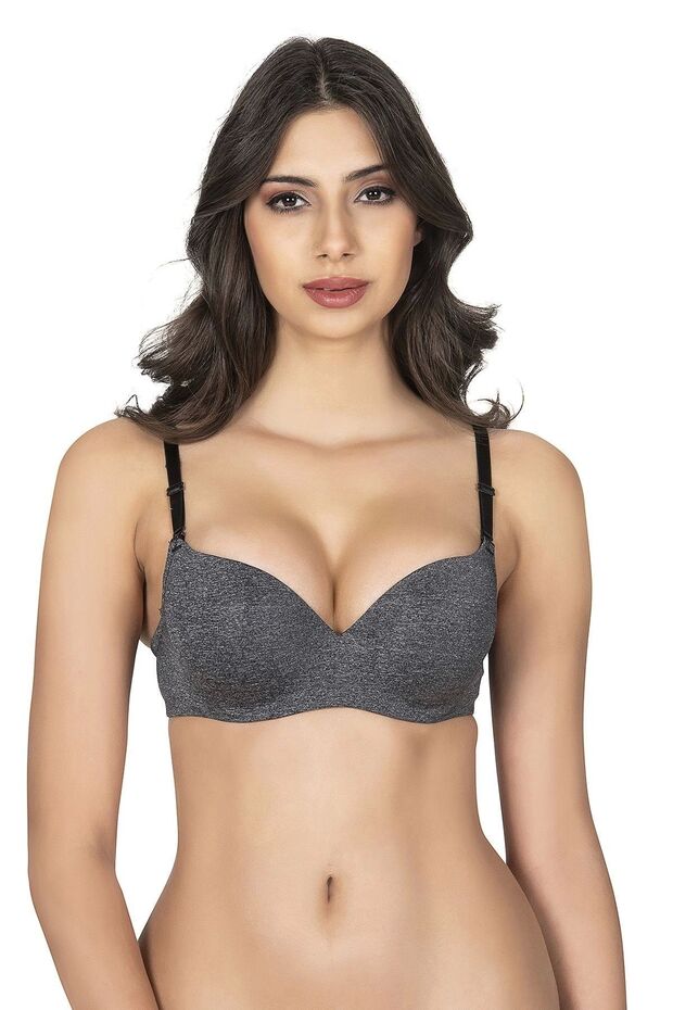 Belvü Micro Melanj Padded Jumpsuit Bra-1135-Anthracite
