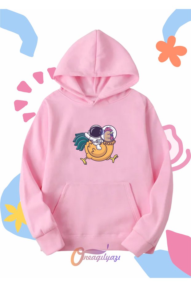 Unisex Kids Sweatshirt - Astronaut Rooster Printed, Oversize Hoodie