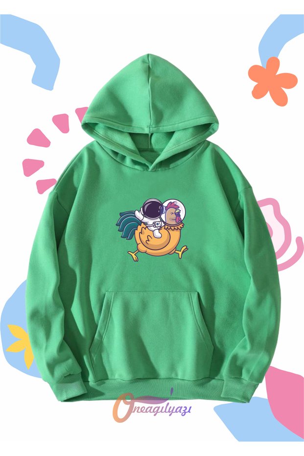 Unisex Kids Sweatshirt - Astronaut Rooster Printed, Oversize Hoodie