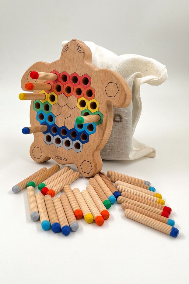 Montessori Educational Wooden Toy – Plug and Play Colorful Wooden Turtle Toy