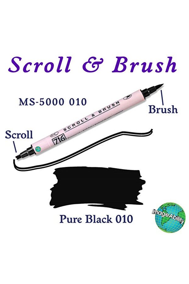 Scroll & Brush 010 Pure Black - قلم الخط ذو الخط المزدوج والفرشاة