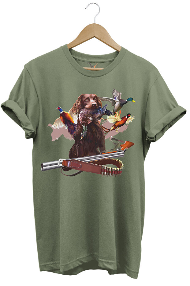 Hunting Dog Hunting Flare and Cuckoo Printed Wild Life Nature Printed Regular Fit Khaki T-Shirt