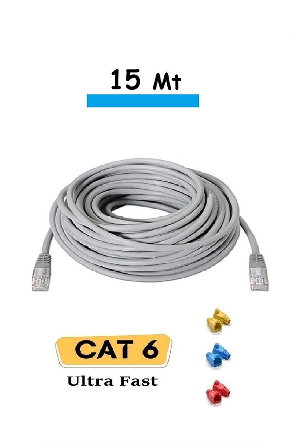 15 Metre Cat6 İnternet Ethernet Kablosu Rj45 Cat 6 Utp Patch Lan Renkli Kılıf (Test Edilir) - 1