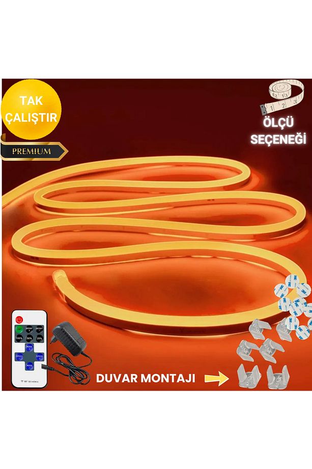 Neon Esnek Şerit Led Tak Çalıştır Kumandalı - Dimmer- Turuncu 2 metre - 1