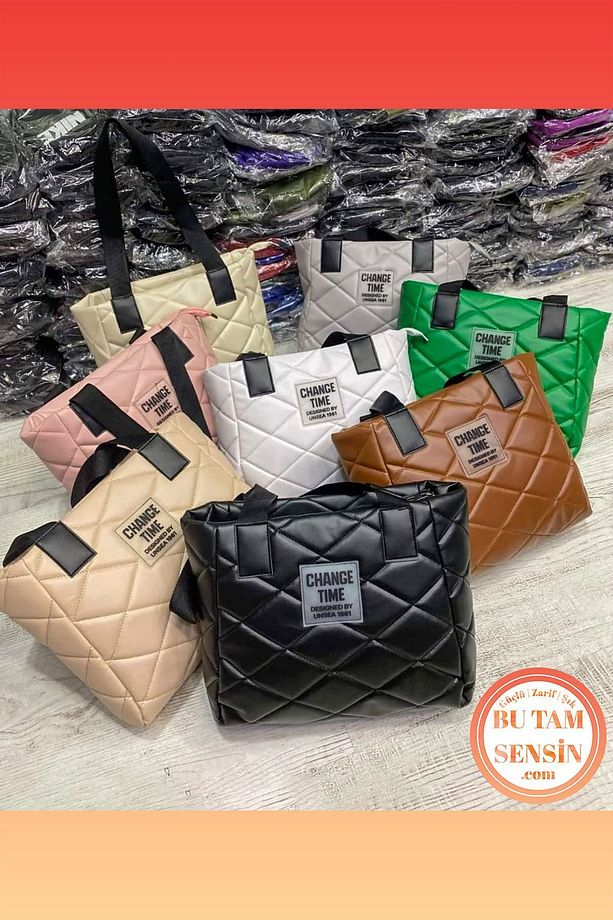 Kadın Bej Kapitone Nakışlı Fermuarlı Astarlı Çift Tutma Saplı Taşıma Çantası (Tote Bag) - 8