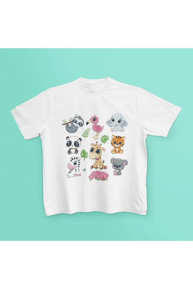 ANIMAL KINGDOM PRINTED BICYCLE COLLAR COTTON SHORT - SLEEVE KIDS T-SHIRT