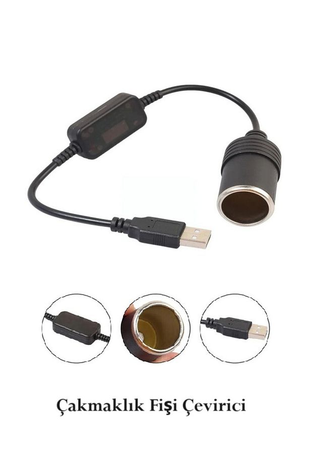 Usb 2.0 5 Volt - 2 Amper to 12 Volt- 0.8 Amper Araç Çakmak Çakmaklık Fişi Dişi Çevirici - 1